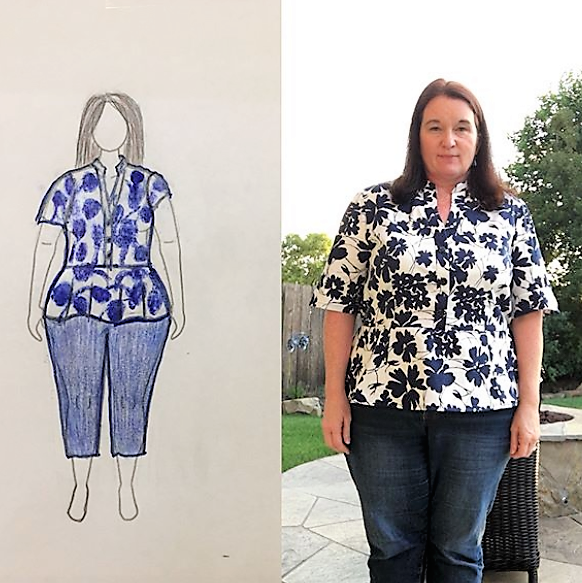 Whitney @whitstitchesllc uses her croquis from MyBodyModel to try out different sleeve lengths before sewing.
