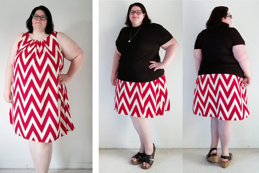 Before and After Skirt refashioned from ModCloth Dress by Megan @SomedaySewing