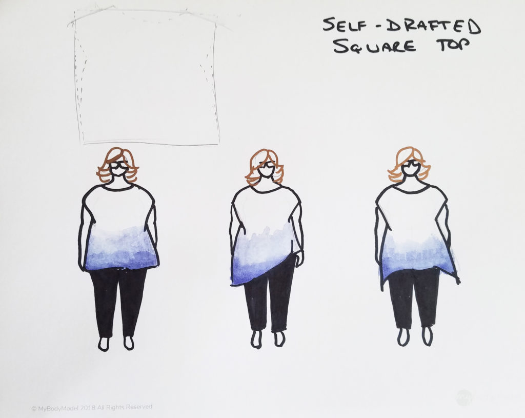 MyBodyModel sketches of self drafted top by Megan @SomedaySewing