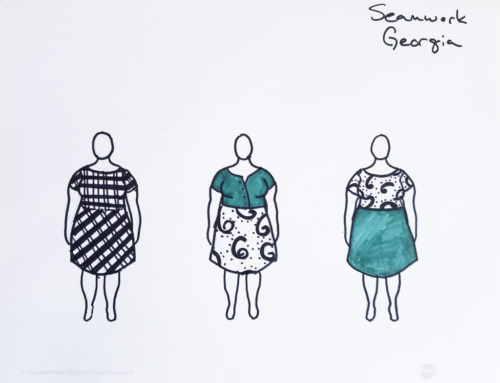MyBodyModel Sketches of Seamwork Georgia dress by Megan @SomedaySewing