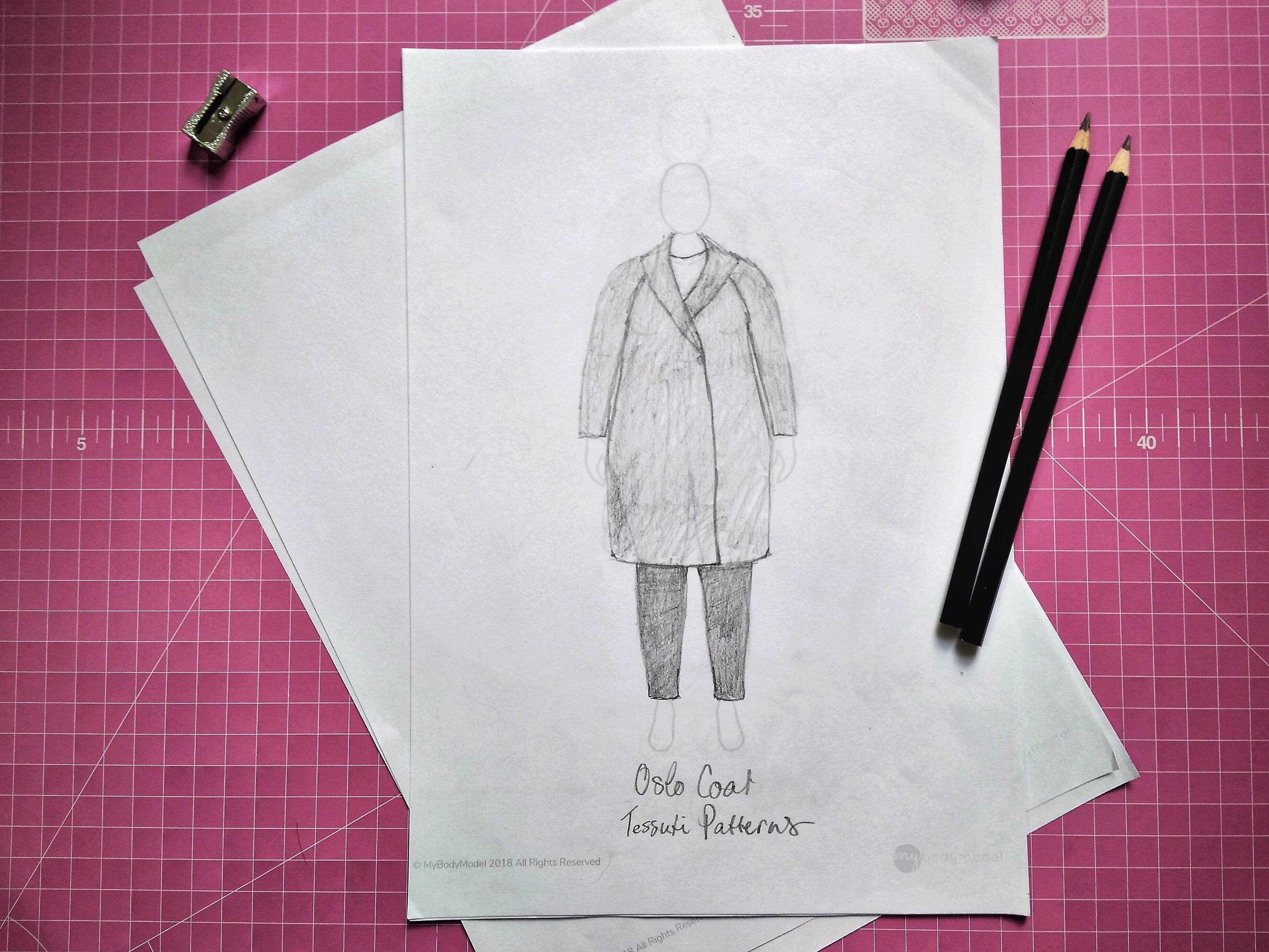 MyBodyModel Sketch of Oslo Coat Tessuti Patterns by Thandi