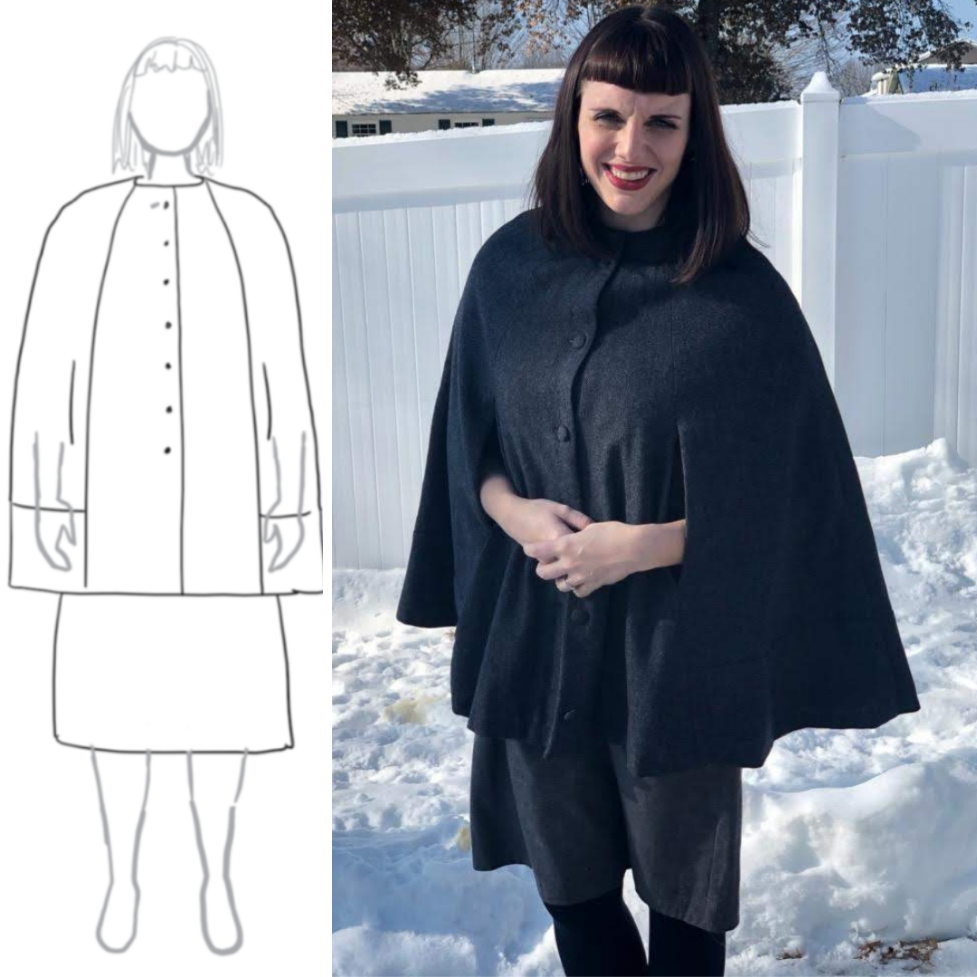MyBodyModel Sketch to Finished Camden Cape and Gathered Dress by Sarah