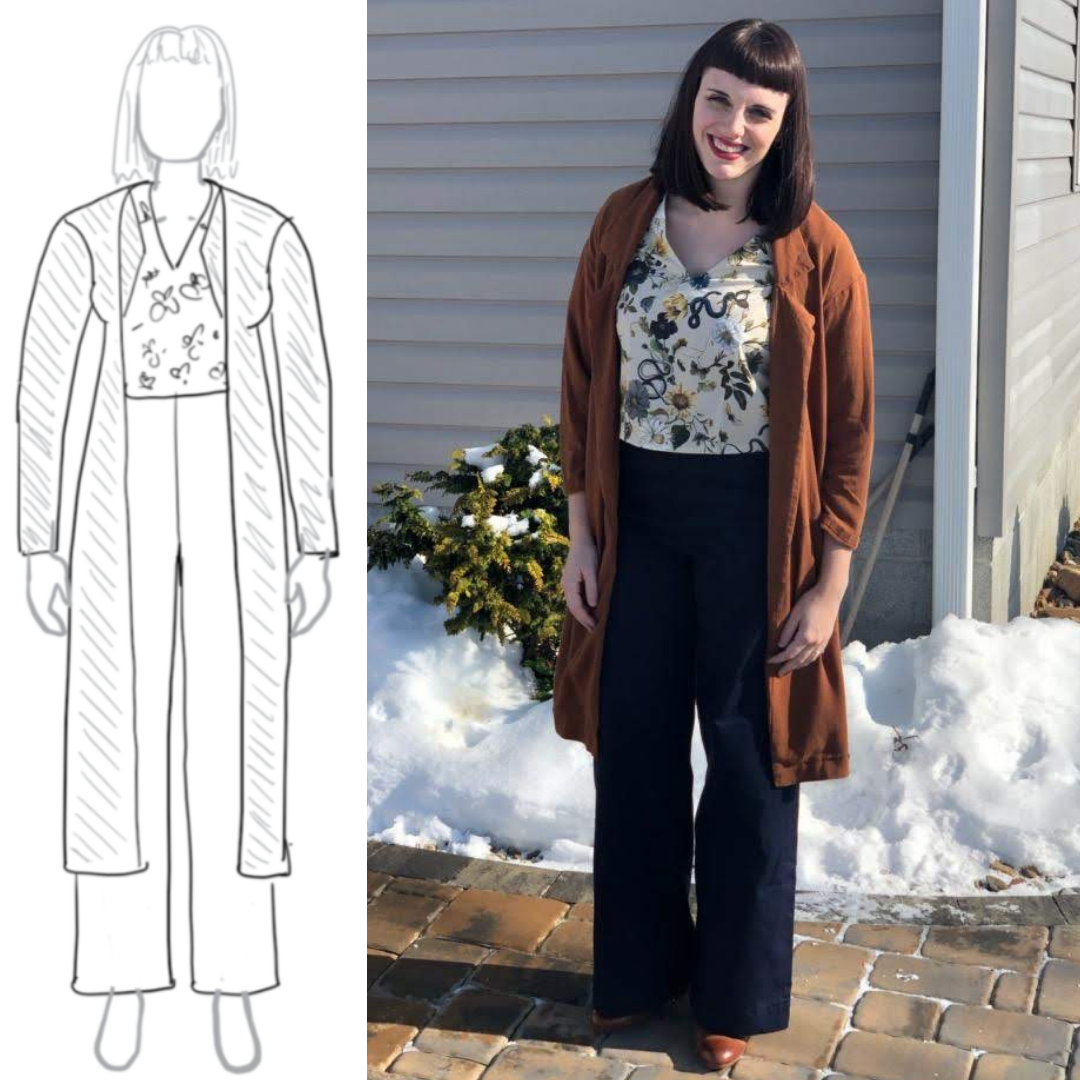 MyBodyModel Sketch to Finished Parker Coat Jenny Trousers and Adria Top by Sarah