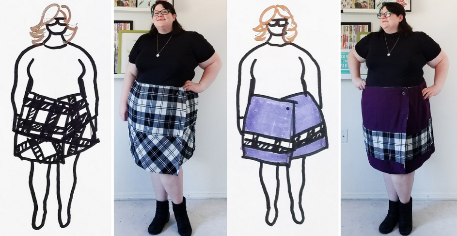 MyBodyModel Sketch to Finished Seamwork Osaka Reversible Skirt by Megan