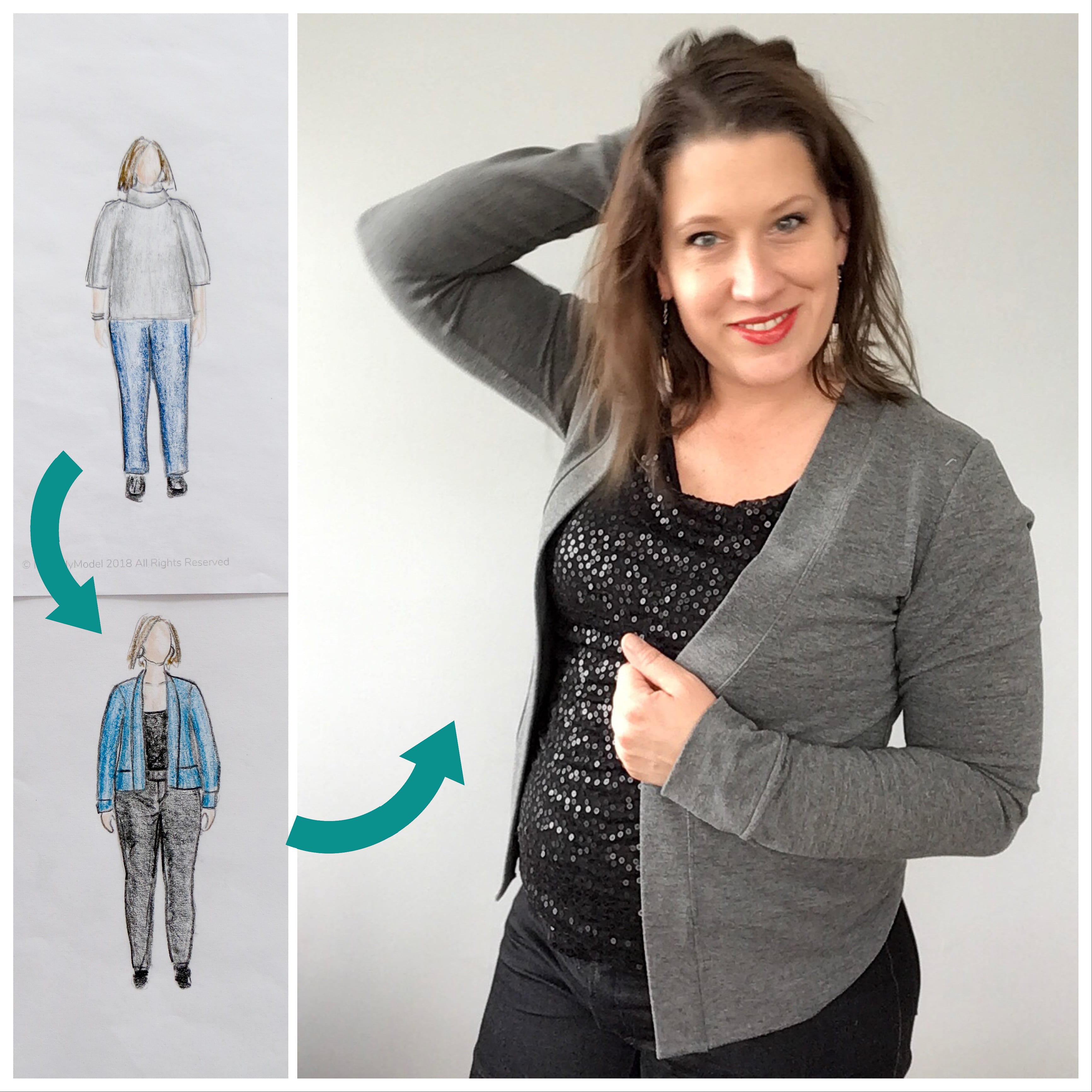 MyBodyModel Sewing Planning for Rebels Sketch versus reality Blackwood Cardigan by Jess