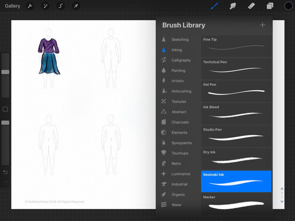 Display of the Brush Library on the Procreate app interface