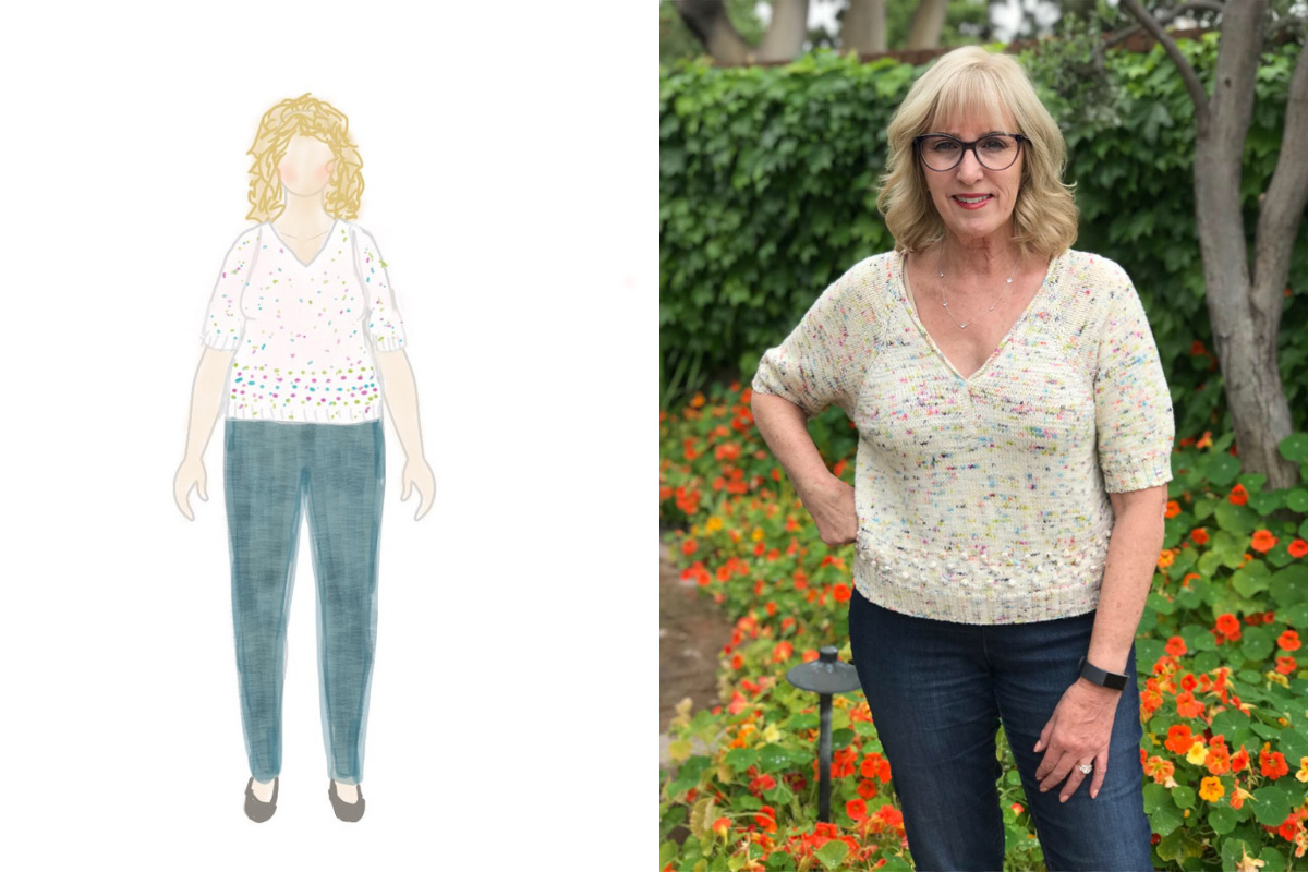 MyBodyModel sketch to finished cobble dotted tee sweater by Diane