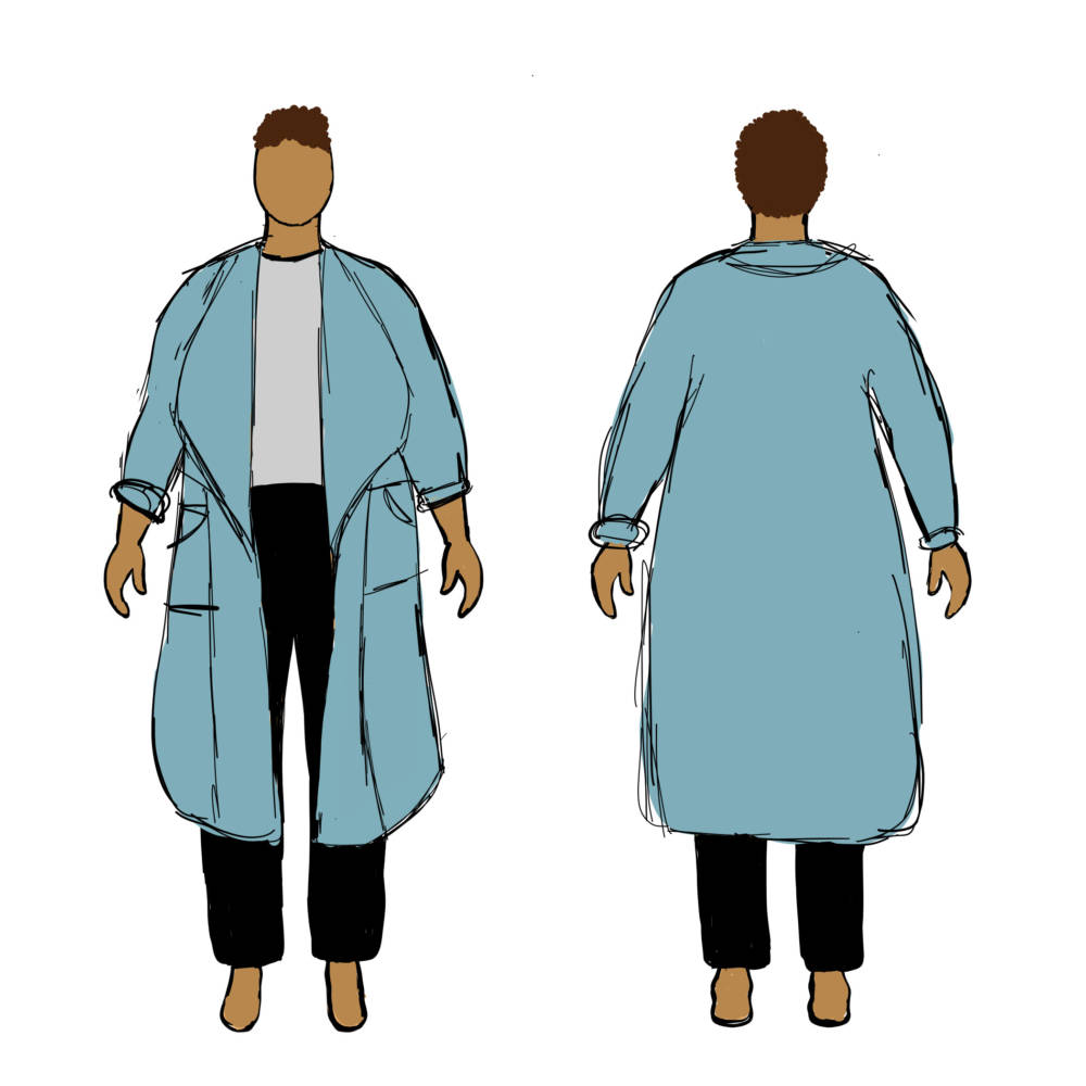 MyBodyModel fashion sketch by Sierra -Cambria Duster in blue wool