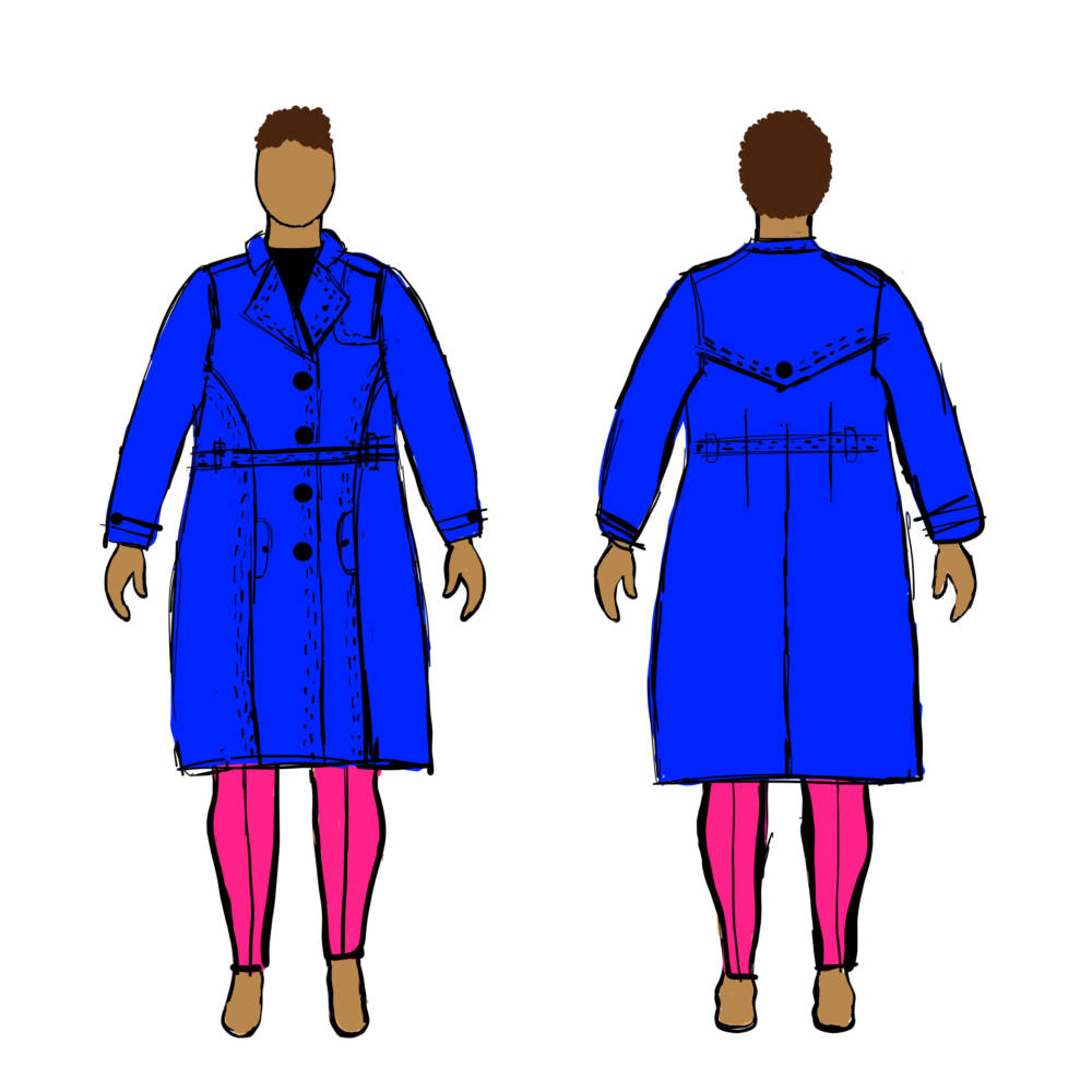 MyBodyModel fashion sketch by Sierra - Chilton Trench Coat in royal blue