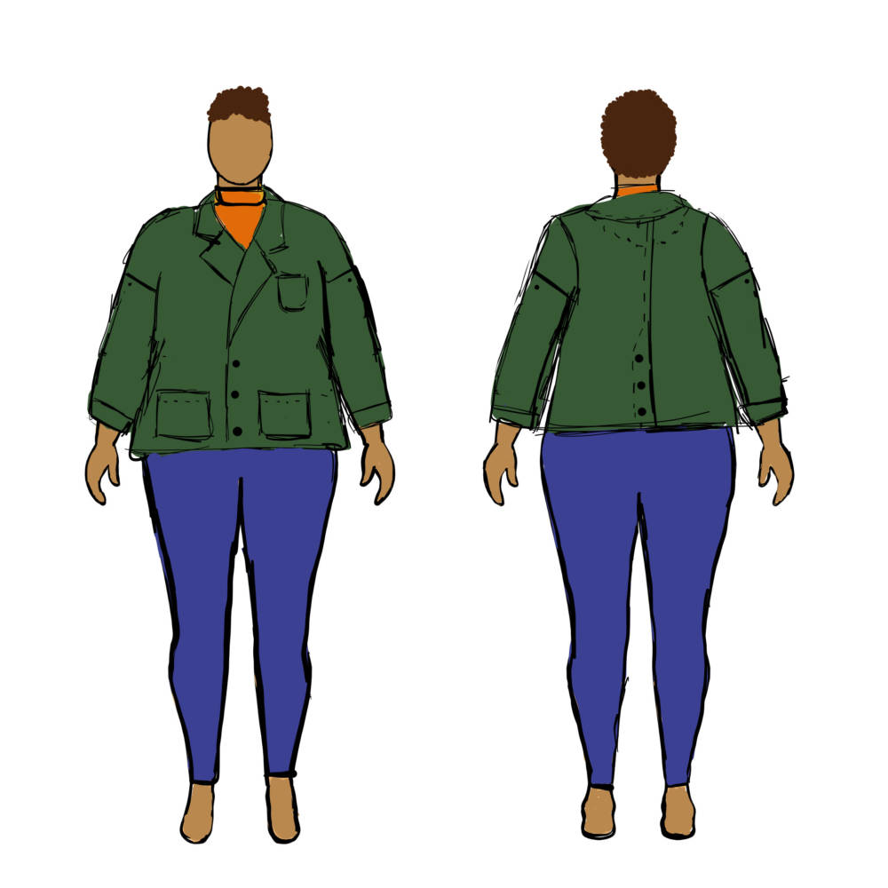 MyBodyModel fashion sketch by Sierra - Sienna Maker Jacket in green denim