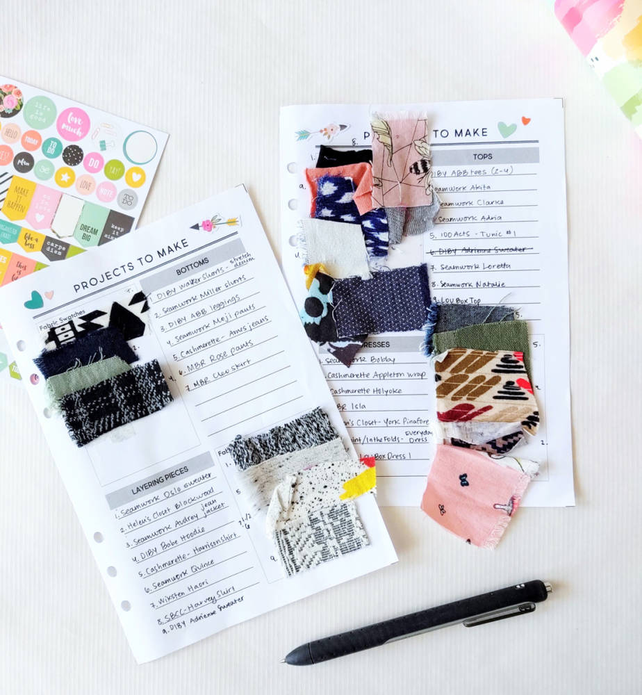 Elana's "Projects to Make" sewing planner pages