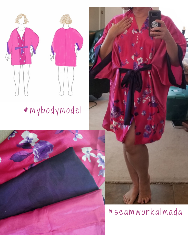From MyBodyModel sketch to finished make! Scrap busting lingerie sewing with color blocked Seamwork Almada robe is both practical and luxurious. 