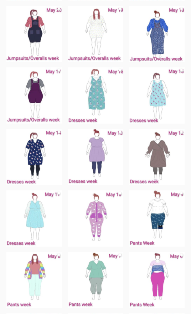 A snapshot of Andie's clothing sketches of daily outfits for Me Made May on MyBodyModel custom body positive croquis.