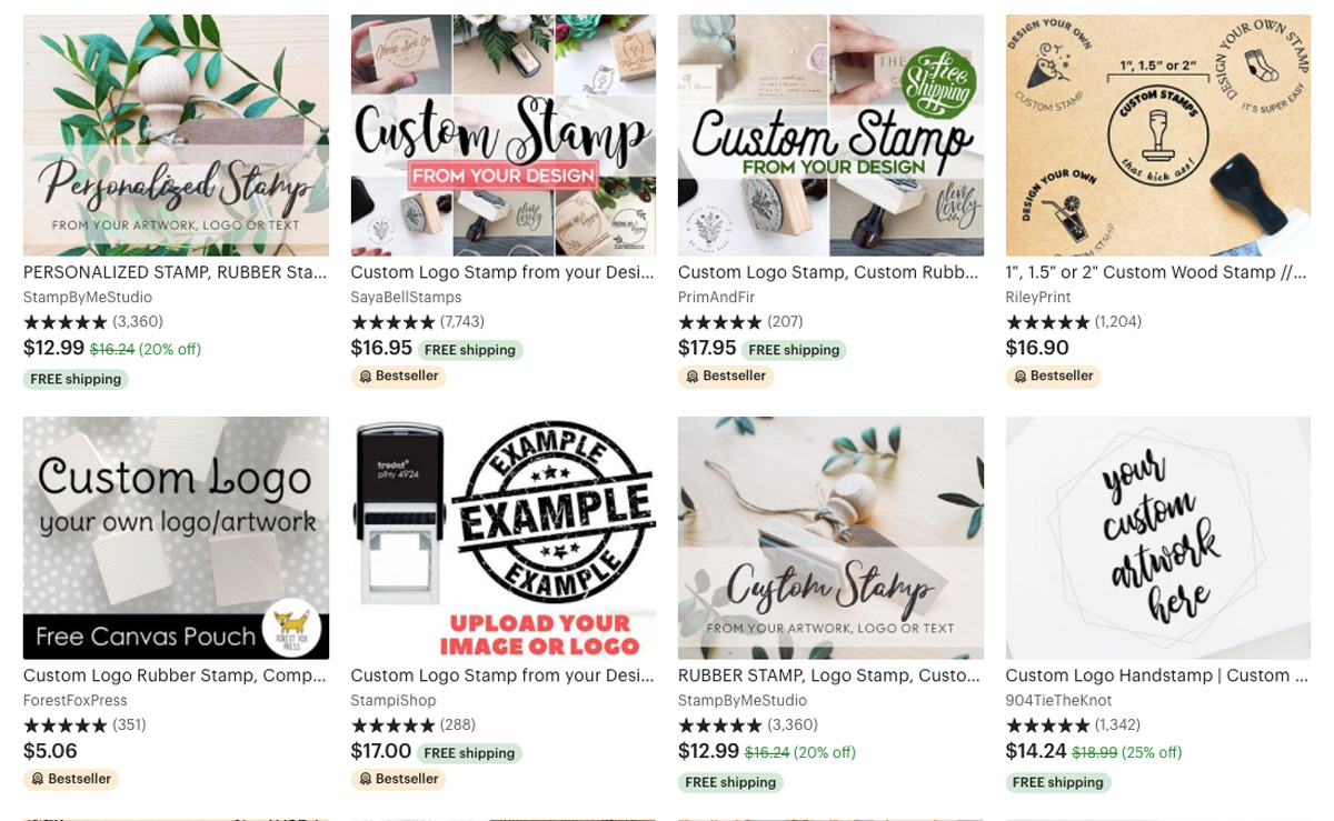 Search results for custom rubber stamps on Etsy website