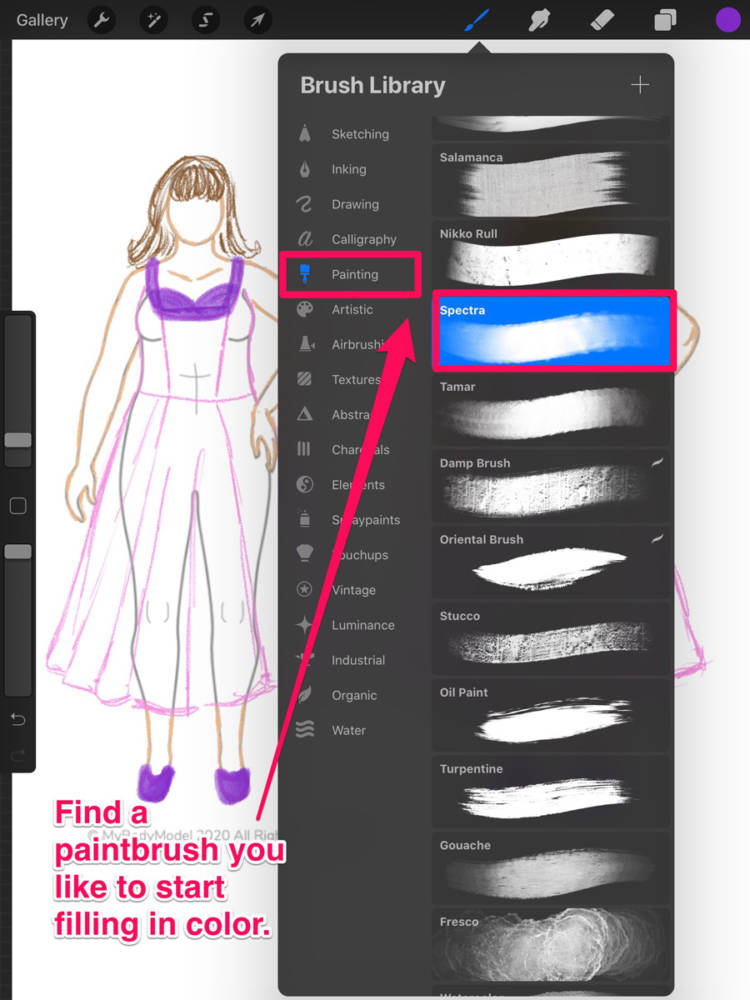 How to select a different Painting brush in the Brush Library