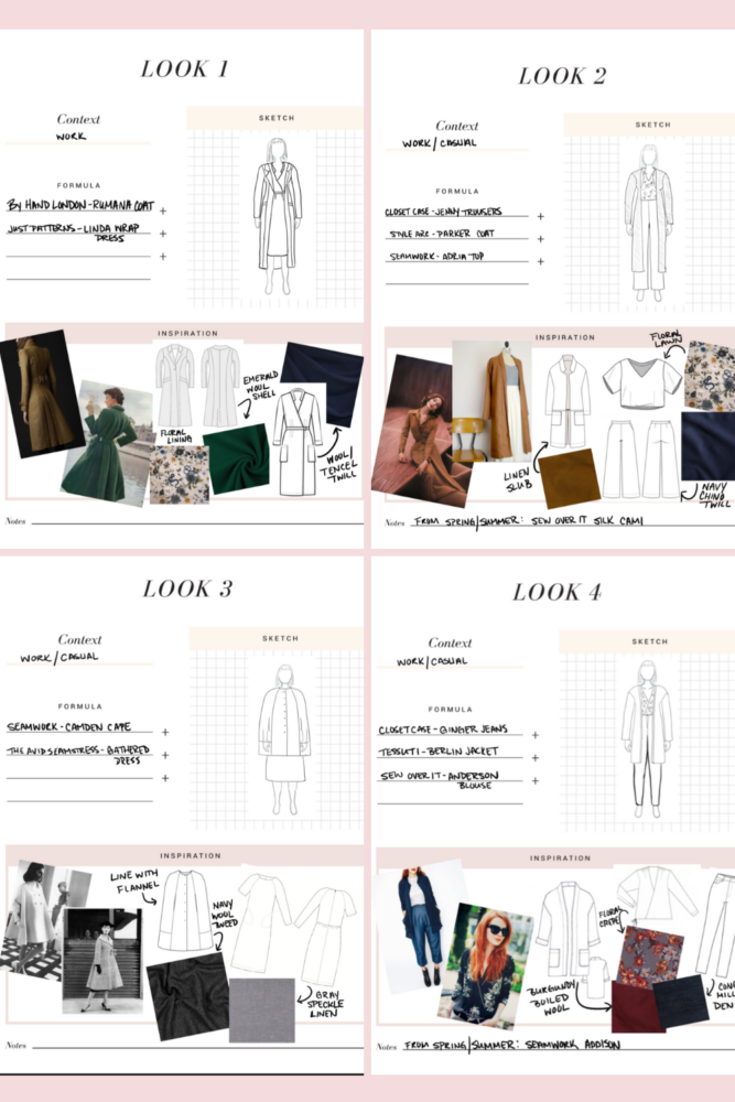 Sarah made beautiful digital mood boards of her fall/winter sewing plans, using Seamwork's Design Your Wardrobe templates and her personal croquis from MyBodyModel. 
