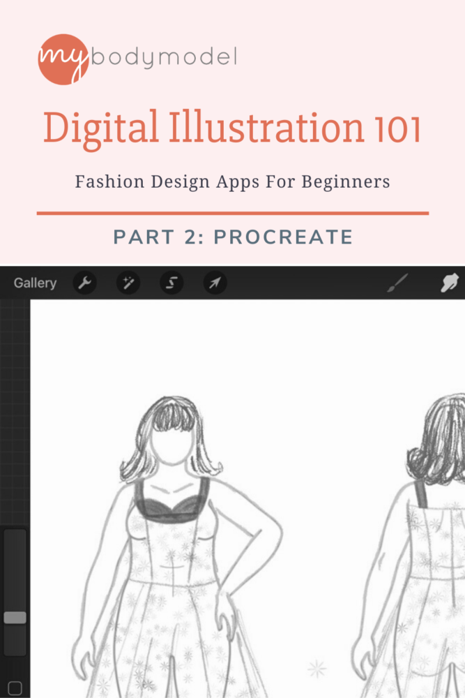 In Fashion Design Apps for Beginners Part 2, Doctor T creates a dress design fashion illustration sketch on her custom fashion croquis with the iPad Pro sketch app Procreate.