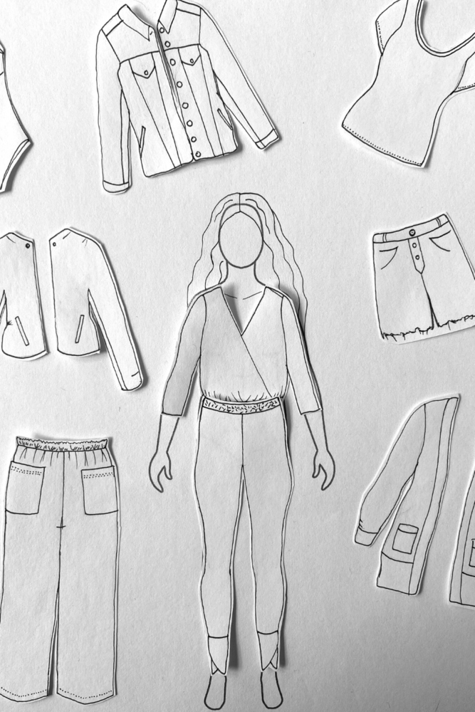 Fall Capsule Wardrobe Planning Paper Doll Style with MyBodyModel custom fashion croquis! Here's the Seamwork Angela bodysuit paired with Seamwork Manila leggings.
