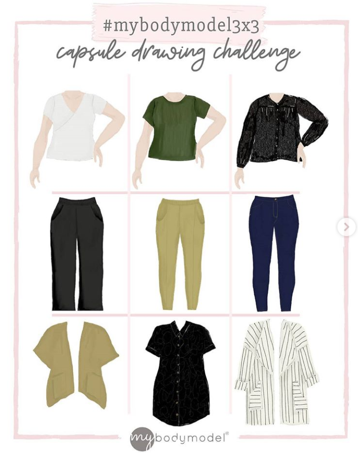 9 piece mini capsule wardrobe sketches on MyBodyModel fashion croquis by @karimadethis for the #mybodymodel3x3 challenge