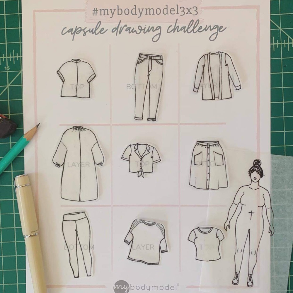 MyBodyModel 3x3 Planning worksheet with my personal croquis paper doll and pattern flats