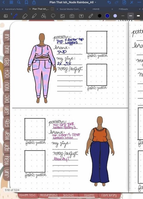 Plan that Ish Digital Sewing Planner by Needle and the Belle, with MyBodyModel custom croquis