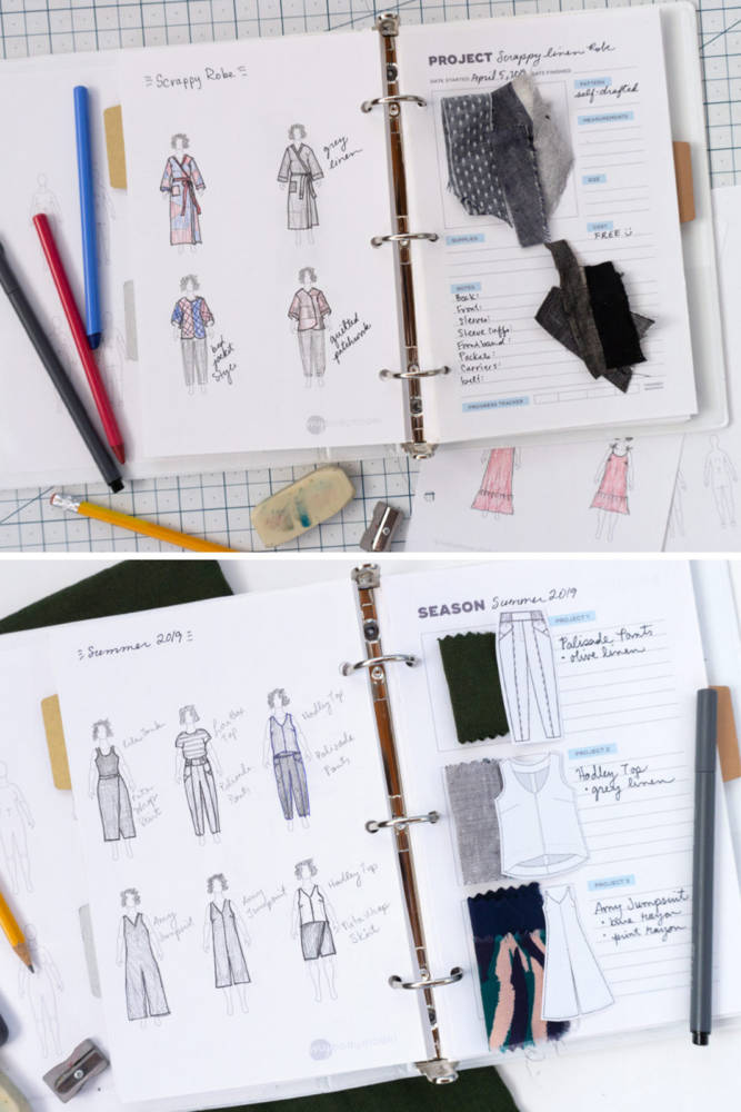 Printable Sewing Planner from Sew DIY with custom croquis sketch pages from MyBodyModel. Beth shares how her 12-croquis and 8-croquis pages from MyBodyModel, cut in half lengthwise, fit perfectly as an insert in her half-letter sized project binder.