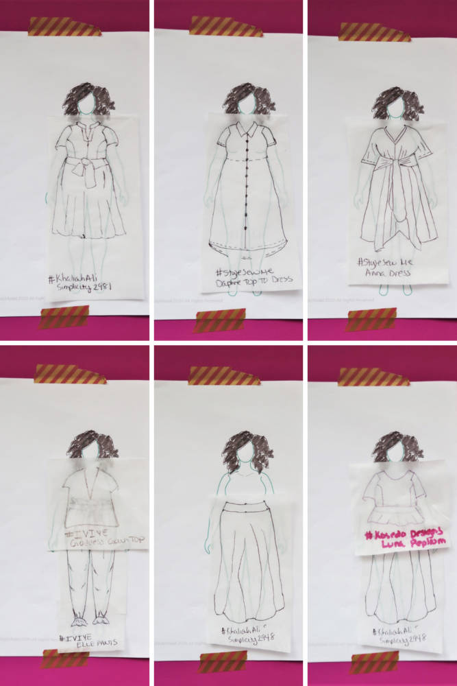 Nateida's paper dolls and outfits designed for her Black History Month Pattern Designer Challenge sketched on her custom MyBodyModel fashion drawing croquis.