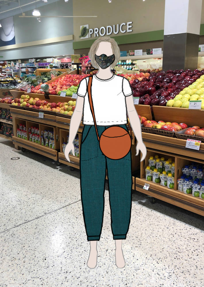 Looking chic in the produce aisle, Me Made May edition! We love Pam's digital clothing sketch on her MyBodyModel croquis: Cielo Top by Closet Core, Free Range Slacks by Sew House Seven