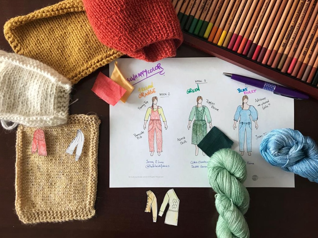 Fides @the_stitchers_tale used her 3 model croquis page from her printable MyBodyModel fashion sketchbook to break out of her comfort zone and plan a wardrobe with a bold & colorful new style.