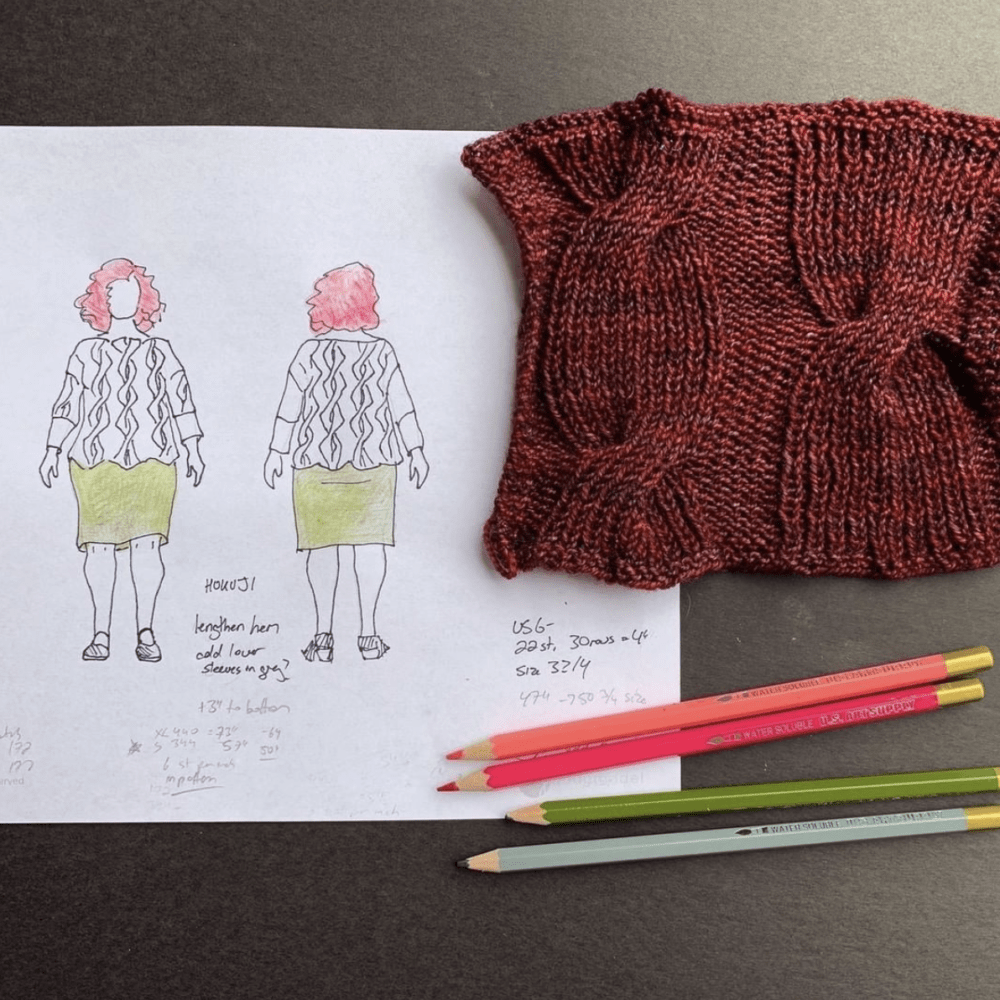 Julie @rljulie used her front and back croquis view to make choices for her knitting projects.