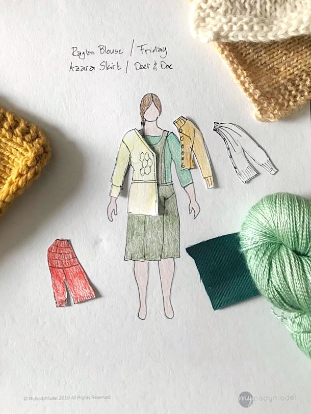 Fides @the_stitchers_tale used her croquis from the 1-model page of her printable MyBodyModel fashion sketchbook to visualize bold and colorful new outfit combinations.