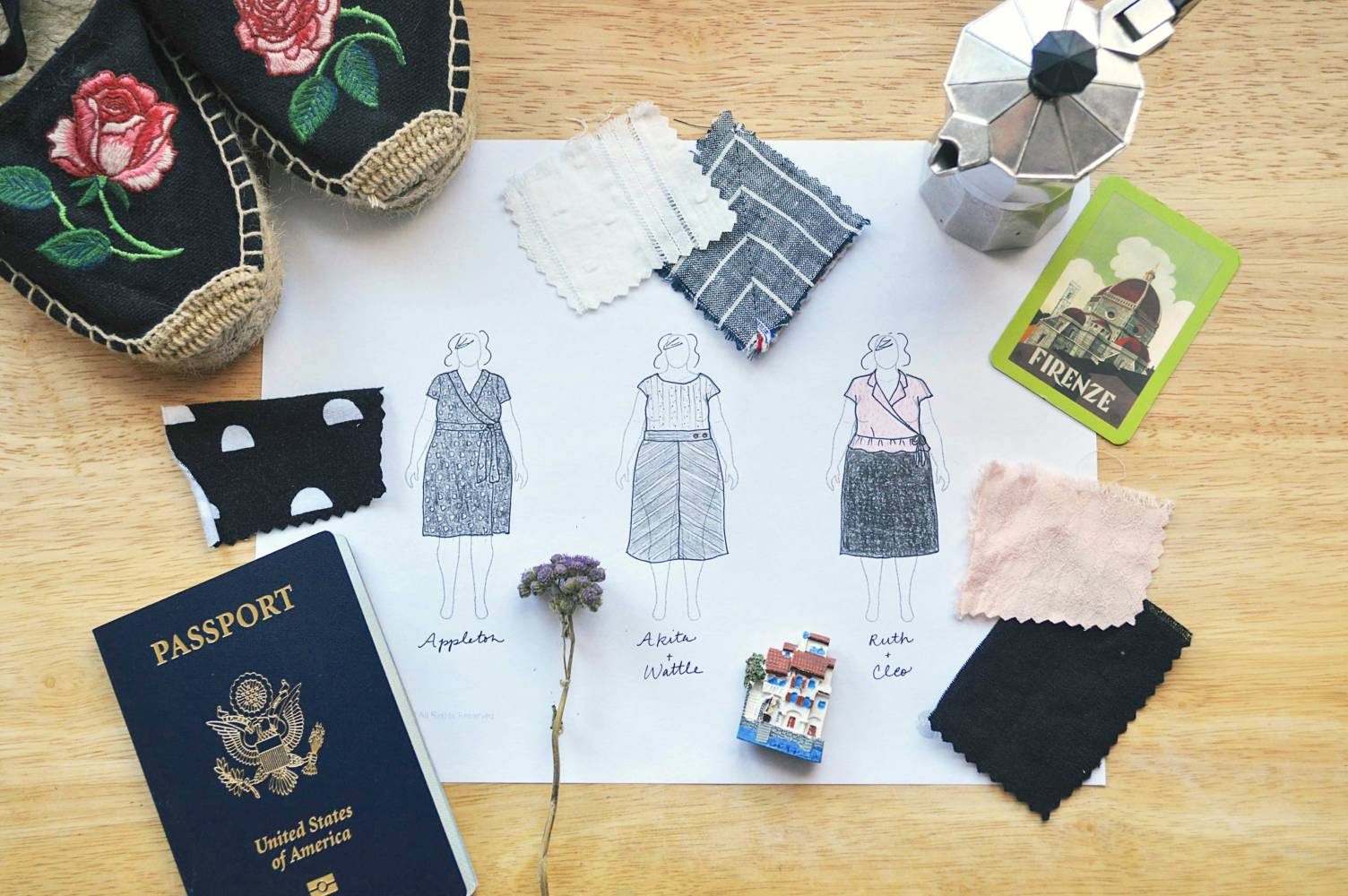 Whitney @whitneygetsdressed used the 3-model page from her MyBodyModel fashion sketchbook to sketch out neutral outfit combinations and picture her travel wardrobe.