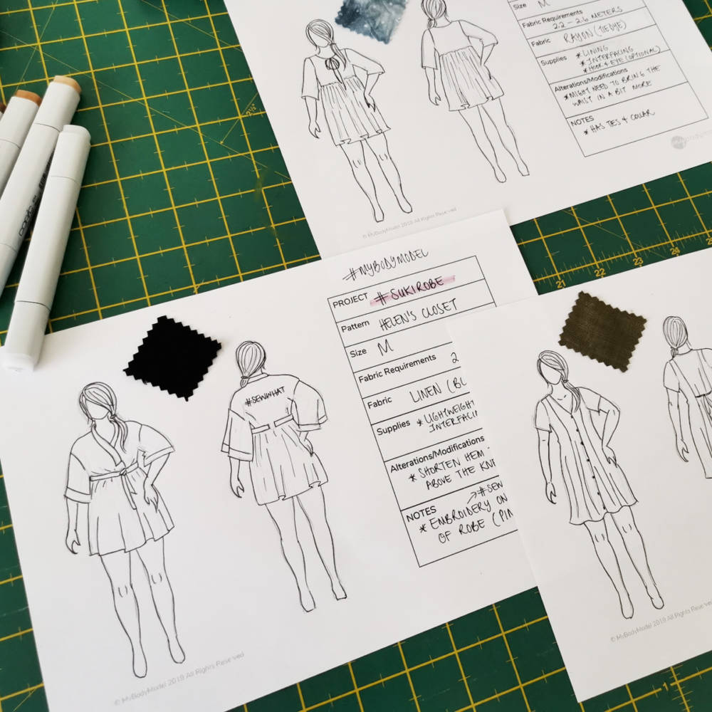 Raylene @scarletstitchstudio used her hand-on-hip Project Planner templates to visualize a robe and dresses from the front and back and write down her make details.