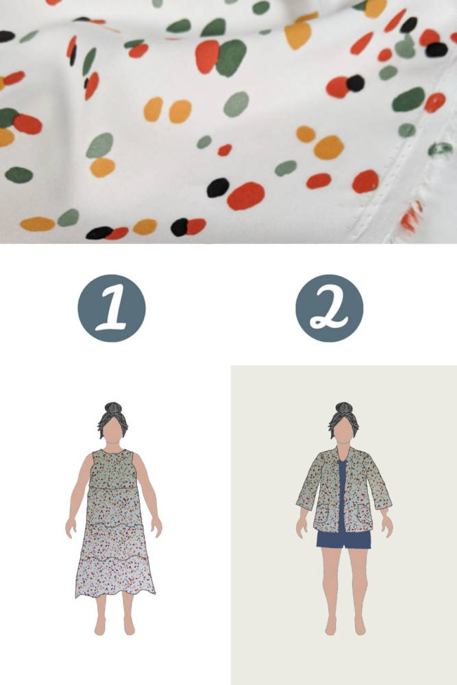 Visualizing fabric decisions on MyBodyModel! #1 is a Helen's Closet Ashton dress hack, and #2 is a Deer and Doe Nenuphar Jacket. 