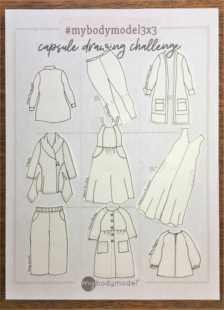 Louisa used her MyBodyModel croquis and 3x3 capsule drawing challenge worksheet to aid in designing and sewing her collection.