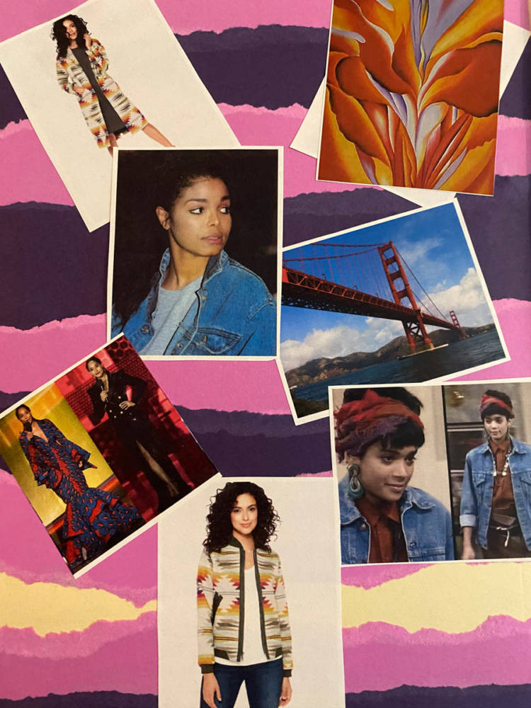 A mood board featuring photos of Janet Jackson, Tracee Ellis Ross, and Lisa Bonet as style inspiration for Tiffaney's sewing plans.